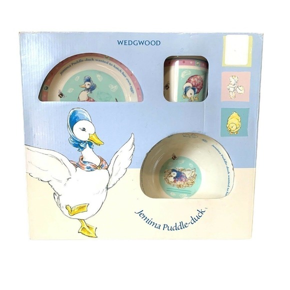 𝅺Wedgwood 3pc Jemima Puddle-Duck Set Cup Bowl Plate Beatrix Potter Child